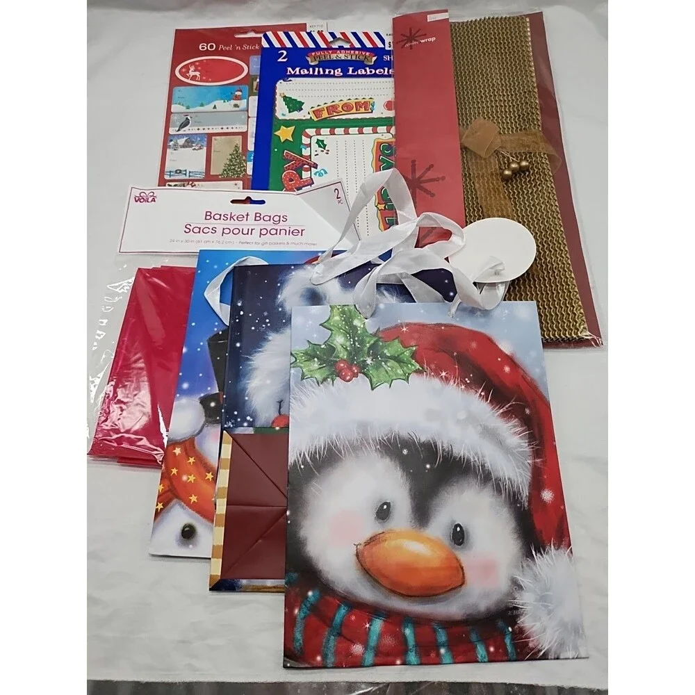 Lot Of (7) Christmas/Holiday Gift Bags Stickers Materials